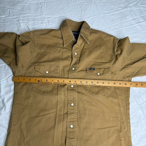 Wrangler Brush Popper Pearl Snap Men's Khaki Shirt 15 1/2-33 X-Long Tail Vintage - Picture 4 of 9